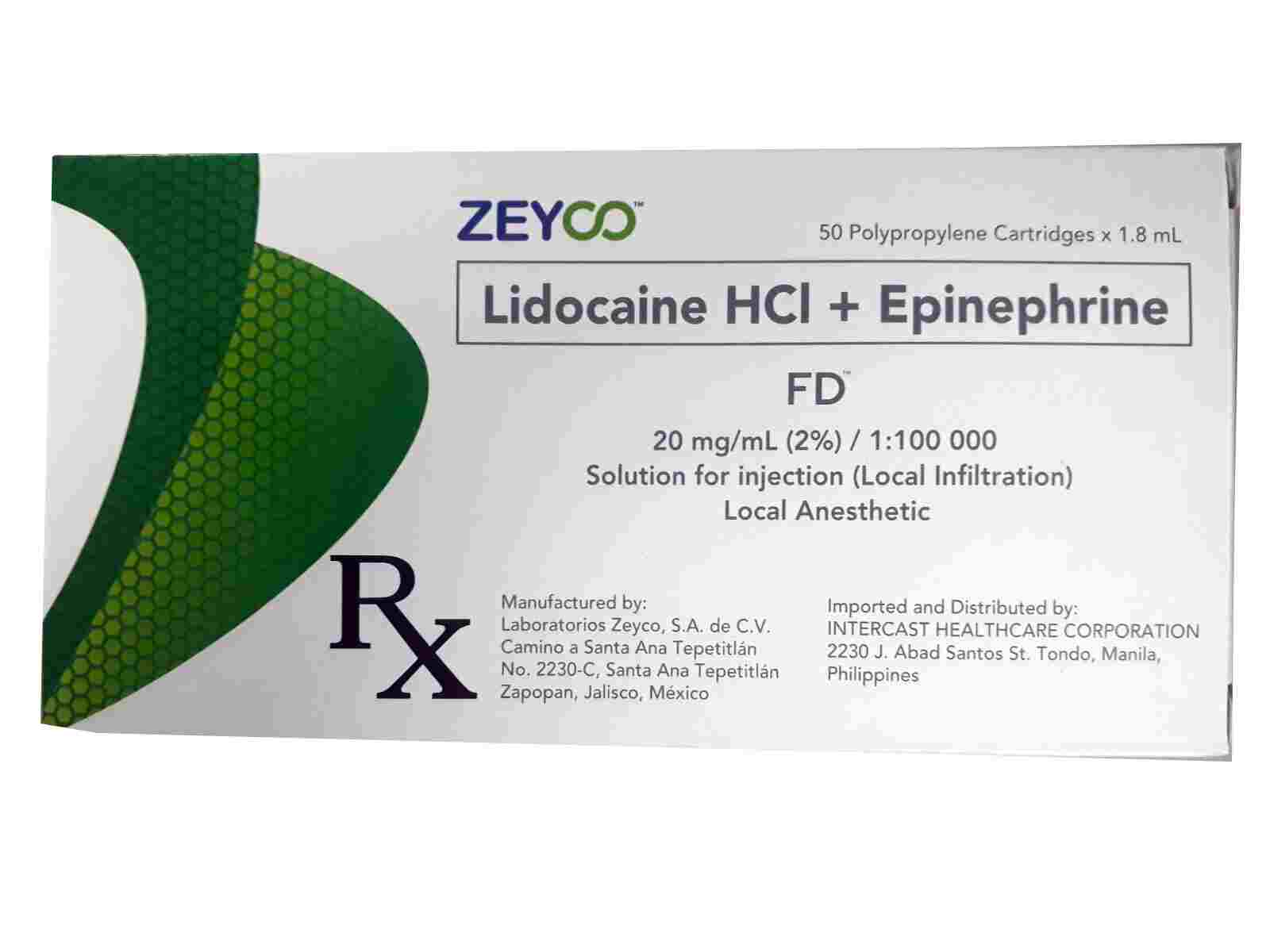 Zeyco FD 20 mg 10 mcg Lidocaine Hydrochloride  Epinephrine in philippines